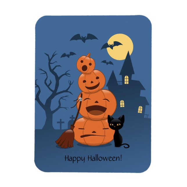 Halloween Pumpkins und Black Cat Magnet (Vertikal)