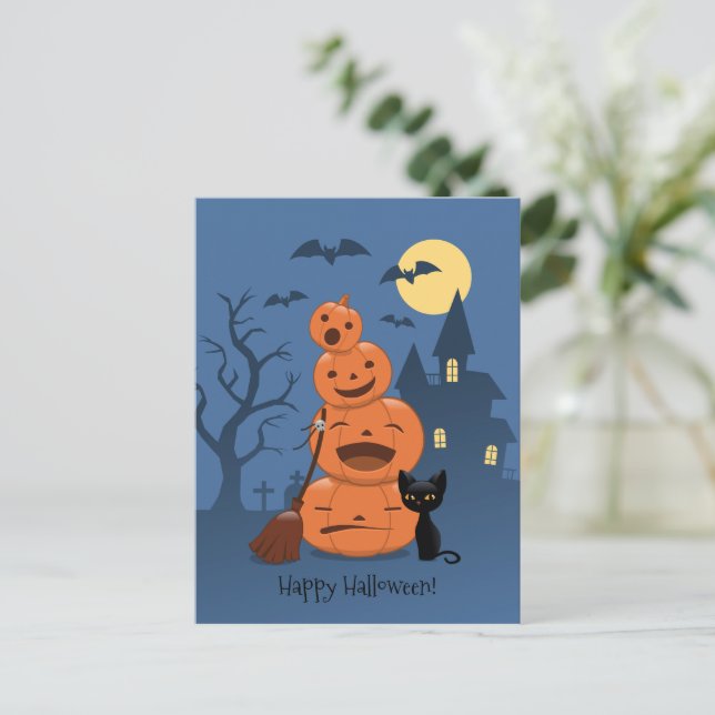 Halloween Pumpkins und Black Cat Postkarte (Stehend Vorderseite)