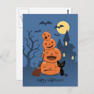 Halloween Pumpkins und Black Cat Postkarte