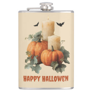 Halloween Pumpkins und Candles Art Flachmann