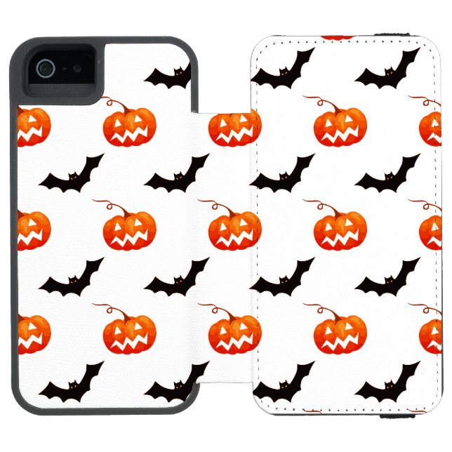 Halloween Pumpkins und Fledermäuse, Trick oder Tre Incipio iPhone Geldbeutel-Hülle (Folio Geöffnet)