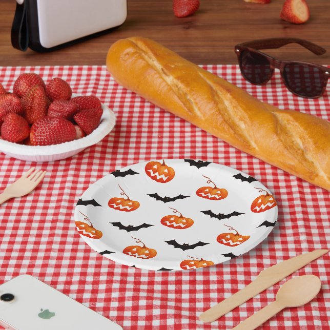 Halloween Pumpkins und Fledermäuse, Trick oder Tre Pappteller (Picknick)