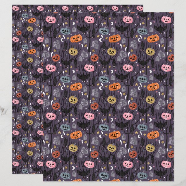 Halloween Pumpkins und Grabstein Scrapbook Paper (Vorne/Hinten)