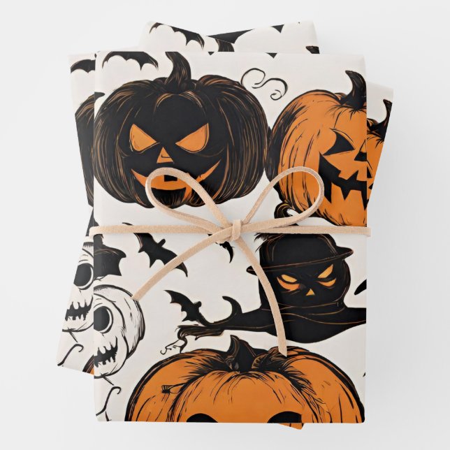 Halloween Pumpkins und Monster Geschenkpapier Set (Beispiel)