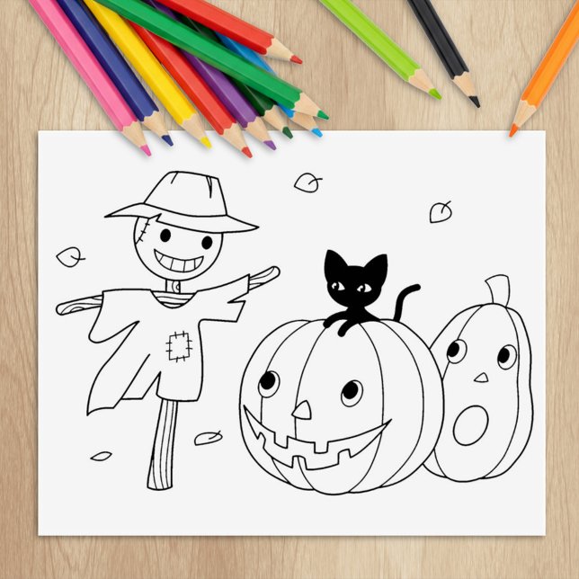 Halloween Pumpkins und Scarecrow Coloring Page Gummistempel (Von Creator hochgeladen)