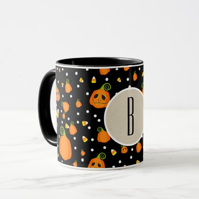 Halloween Pumpkins Whimsisches Muster Custom Tasse (Vorderseite Links)