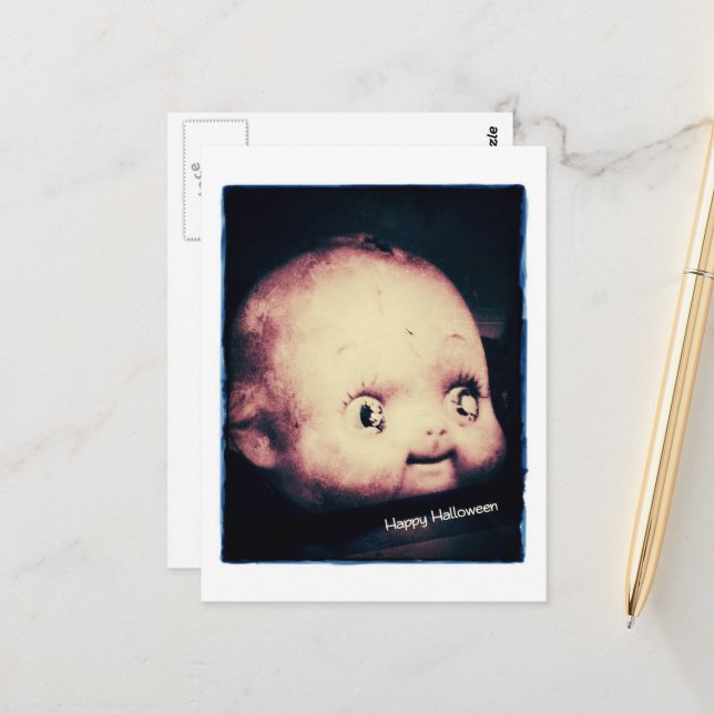 Halloween Puppenkopf Postkarte (Vorderseite/Rückseite Beispiel)