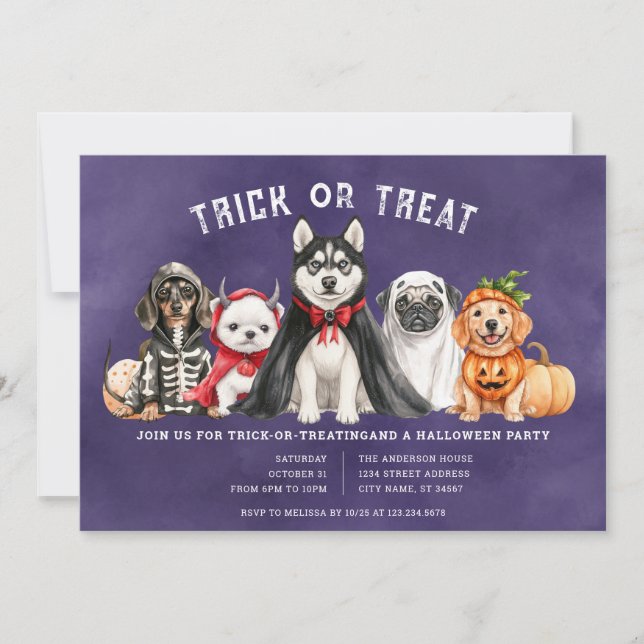Halloween Puppies Trick oder Treat Party Einladung (Vorderseite)