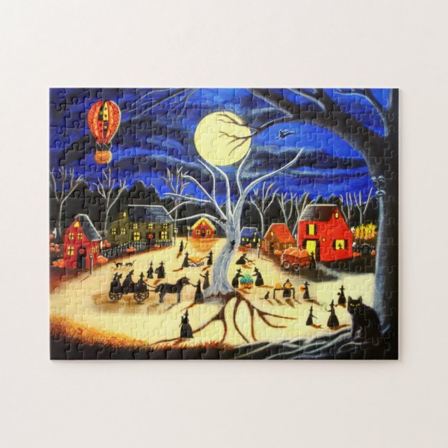 Halloween-Puzzlespiel, Hexen bereiten sich für Puzzle (Horizontal)