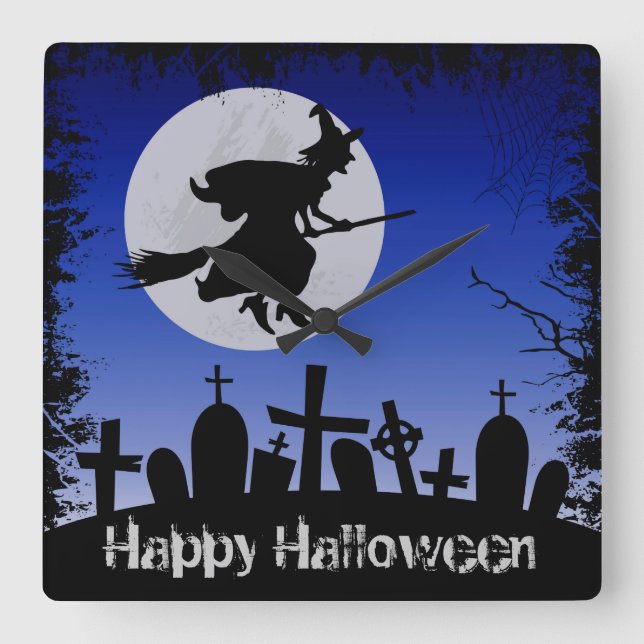 Halloween Quadratische Wanduhr (Vorderseite)