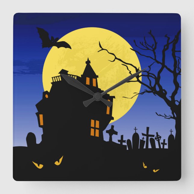 Halloween Quadratische Wanduhr (Vorderseite)
