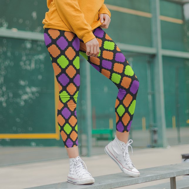 Halloween Quatrefolienmuster Orange Lila Green Leggings (Von Creator hochgeladen)