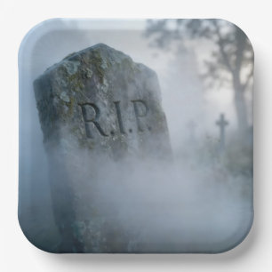 Halloween R.I.P. Grabstein im Nebel Pappteller