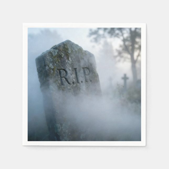 Halloween R.I.P. Grabstein im Nebel Serviette (Vorderseite)