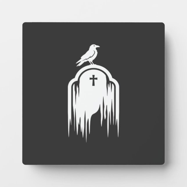 Halloween-Raben-Grabstein-Silhouette-Design Fotoplatte (Vorderseite)