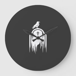 Halloween-Raben-Grabstein-Silhouette-Design Große Wanduhr