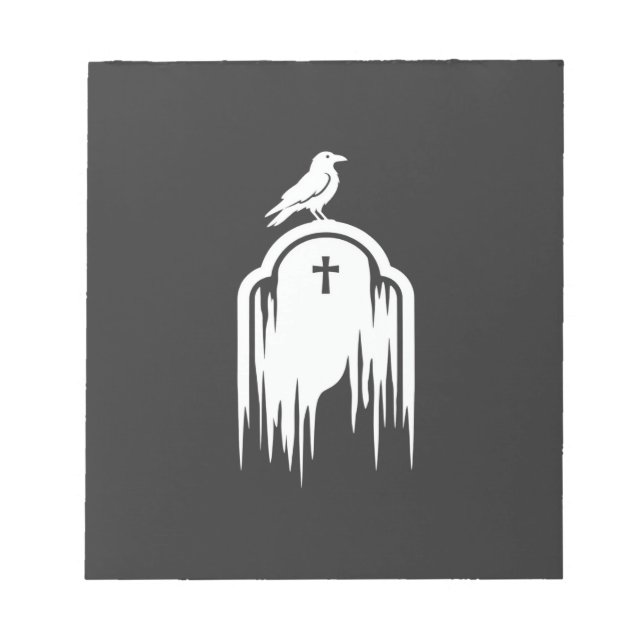 Halloween-Raben-Grabstein-Silhouette-Design Notizblock (Vorderseite)