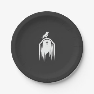 Halloween-Raben-Grabstein-Silhouette-Design Pappteller