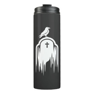 Halloween-Raben-Grabstein-Silhouette-Design Thermosbecher