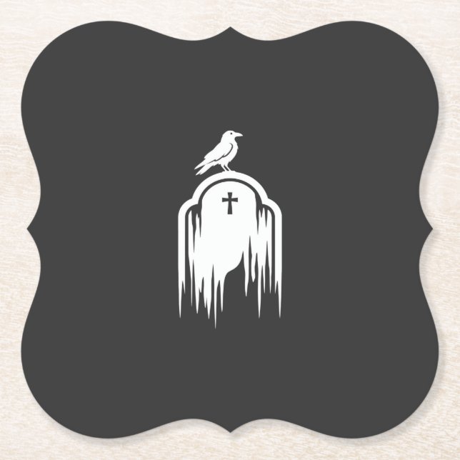 Halloween-Raben-Grabstein-Silhouette-Design Untersetzer (Vorderseite)