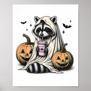 Halloween Raccoon Ghost Poster