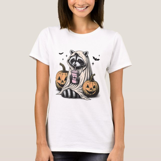 Halloween Raccoon Ghost T-Shirt (Vorderseite)