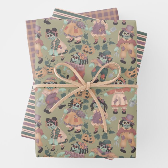 Halloween Rag Doll Zombies Packpapier (2) Geschenkpapier Set (Beispiel)