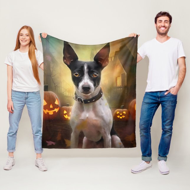 Halloween Rat Terrier mit Pumpkins Beängstigend Fleecedecke (Beispiel)