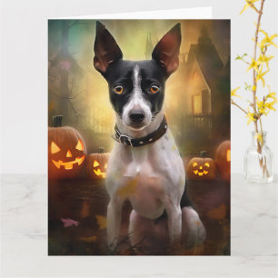 Halloween Rat Terrier mit Pumpkins Beängstigend Karte