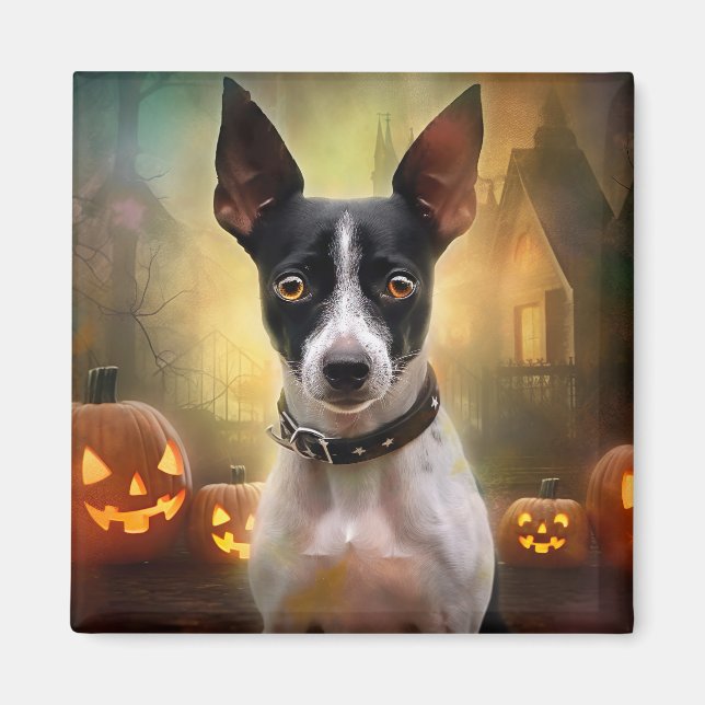 Halloween Rat Terrier mit Pumpkins Beängstigend Magnet (Vorne)