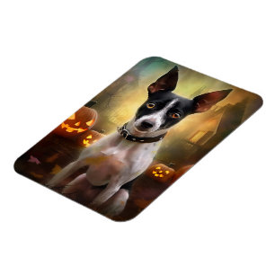 Halloween Rat Terrier mit Pumpkins Beängstigend Magnet