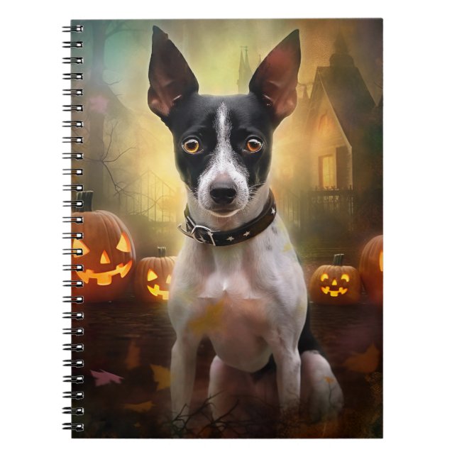 Halloween Rat Terrier mit Pumpkins Beängstigend Notizblock (Vorderseite)