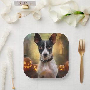 Halloween Rat Terrier mit Pumpkins Beängstigend Pappteller