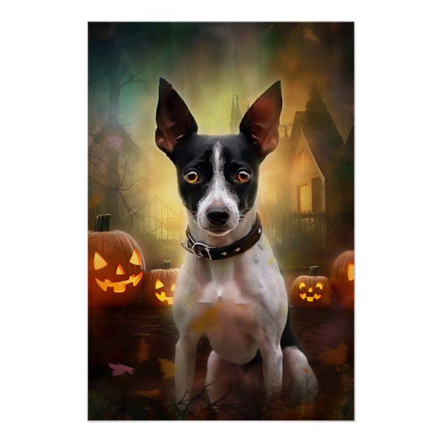 Halloween Rat Terrier mit Pumpkins Beängstigend Poster (Vorderseite)
