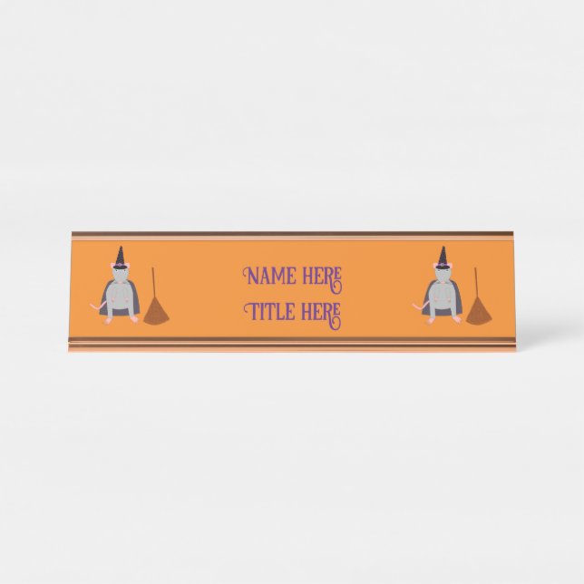 Halloween Rat und Broom Custom Schreibtischnamensplakette (Vorderseite )