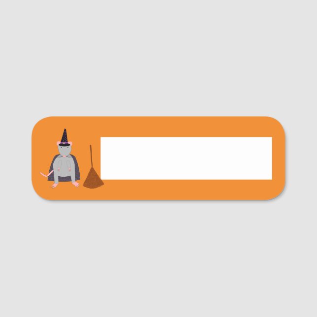 Halloween Rat und Broom Namensschild (Vorderseite)