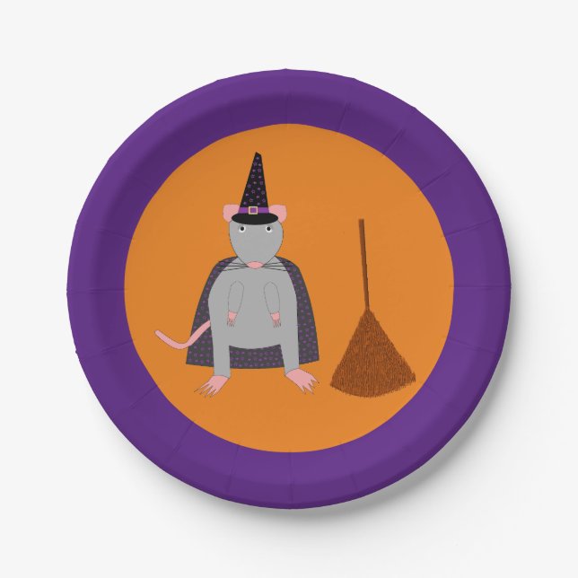 Halloween Rat und Broom Pappteller (Vorderseite)