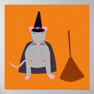 Halloween Rat und Broom Poster