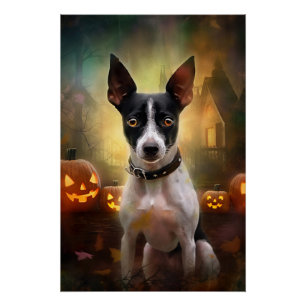 Halloween Rattenterrier mit Kürbissen Gruselig Poster