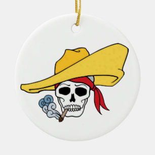 Halloween rauchender Totenkopf mit Bandana Cartoon Keramikornament
