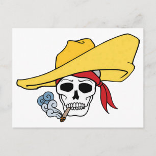 Halloween rauchender Totenkopf mit Bandana Cartoon Postkarte