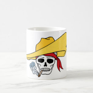 Halloween rauchender Totenkopf mit Bandana Cartoon Tasse