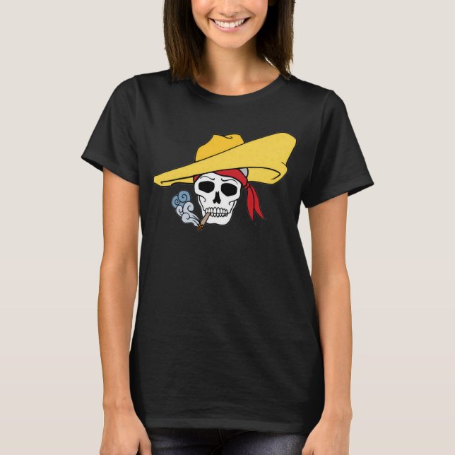 Halloween-Rauchskull mit Bandana-Cartoon T-Shirt (Vorderseite)