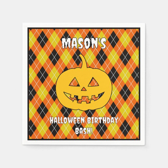 Halloween-Raute-Kürbislaterne Serviette (Vorderseite)