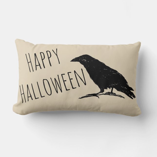 Halloween Raven Black Fall Throw Kissen (Vorderseite)