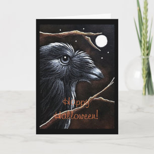 HALLOWEEN RAVEN CROW & FULL MOON CARD KARTE