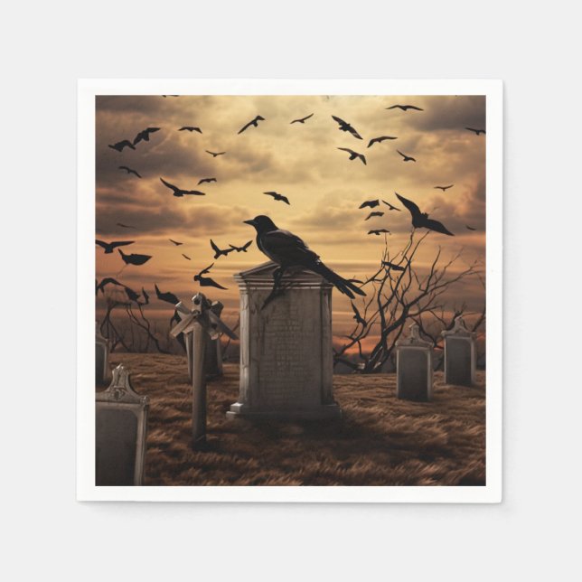 Halloween Raven Graveyard Friedhof Gothic Serviette (Vorderseite)