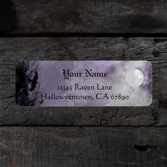 Halloween Raven Lila Sky Custom Address Label (Von Creator hochgeladen)
