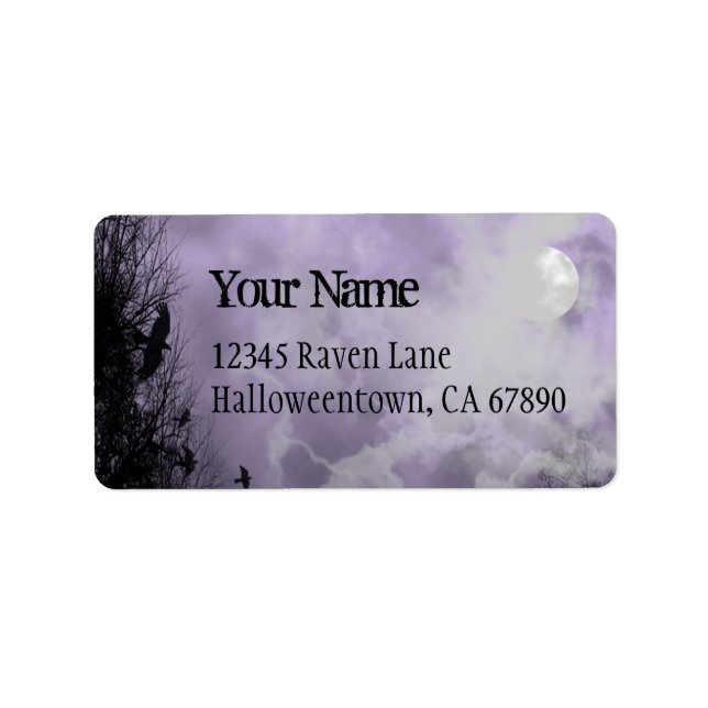 Halloween Raven Lila Sky Custom Address Label Adressaufkleber (Vorne)