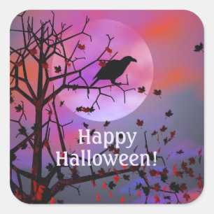 Halloween Raven Night Quadratischer Aufkleber